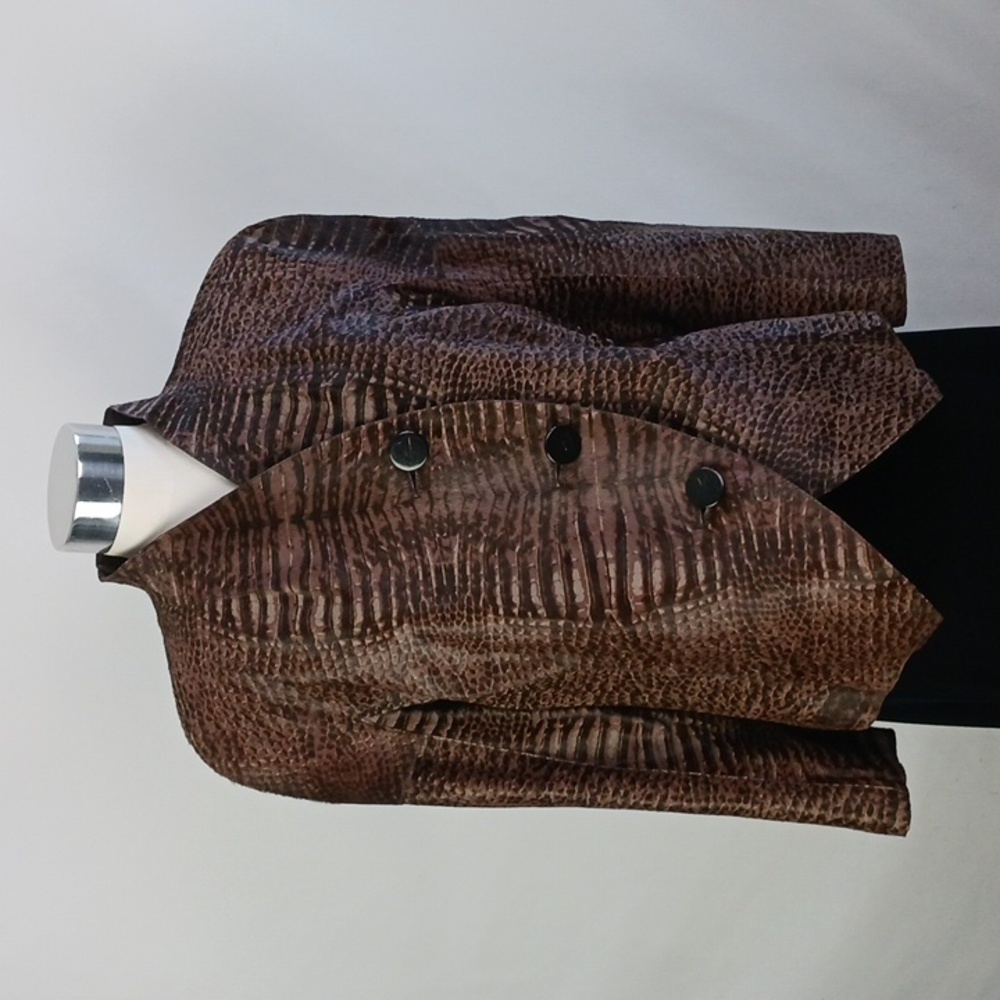 Giorgio Armani Pony Hair Brown Leather Textured Cropped Jacket Sz 10